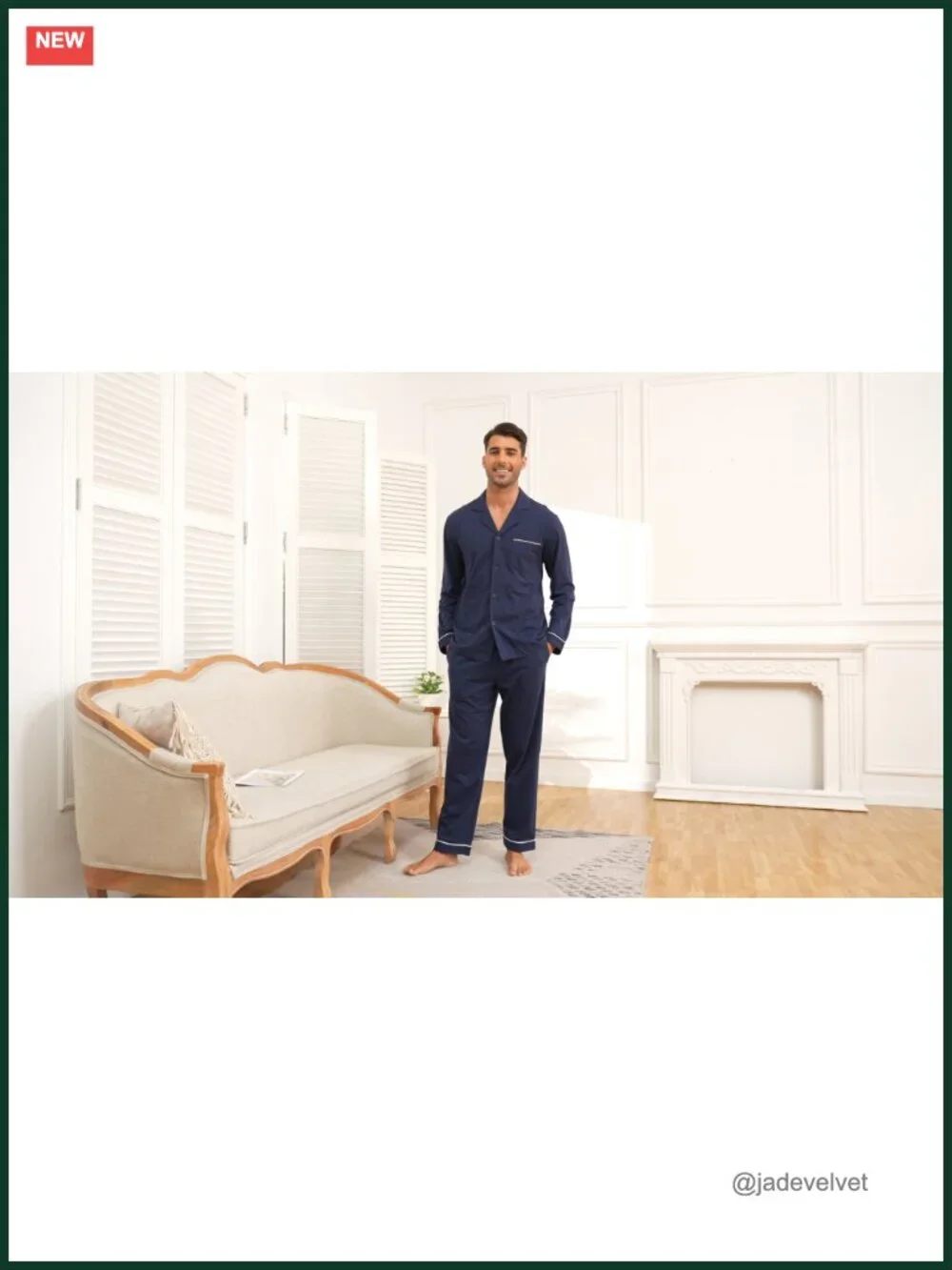 Men's 100% Cotton Pajama Set Long Sleeve Button Up Sleepwear with Pockets